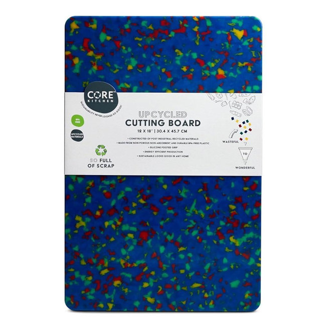 Core Kitchen Rainbow Confetti on Blue 12 x 18 Inch Recycled Plastic Charcuterie Platter Chopping Cutting Board with Non-Slip Footing, Kitchen Display Tray, 46374