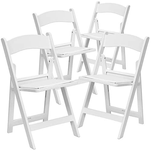 Flash Furniture 4 Pack HERCULES Series 1000 lb. Capacity White Resin Folding Chair with White Vinyl Padded Seat