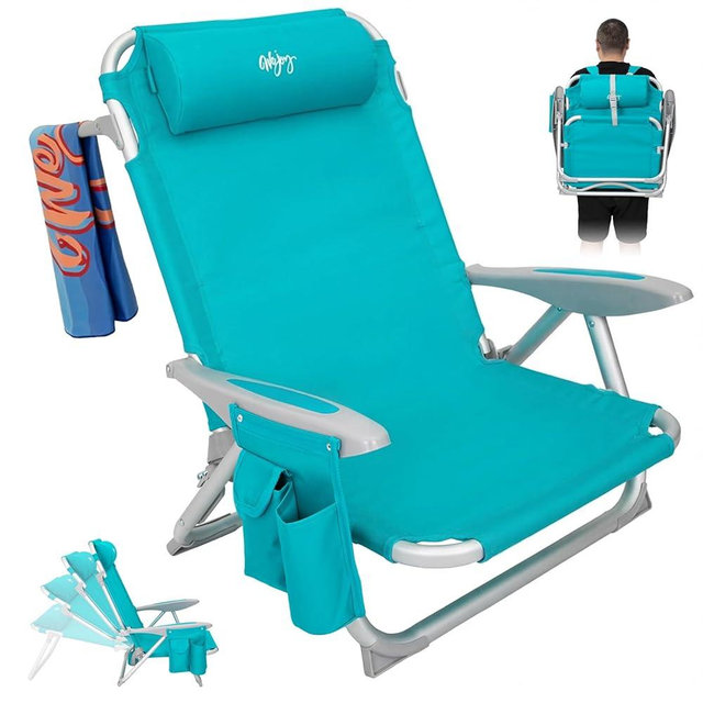 #WEJOY Beach Chair for Adults, Reclining Adjustable Position, Lay Flat Lightweight Folding Portable Aluminum Chair with Backpack Straps,Padded headrest, Heavy Duty 400 lbs Lawn Chair for Beach, Sand