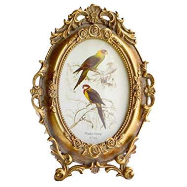 SIKOO Vintage Picture Frame 4x6 Oval Antique Table Top Wall Hanging Photo Frame with Glass Front for Home Decor, Gold