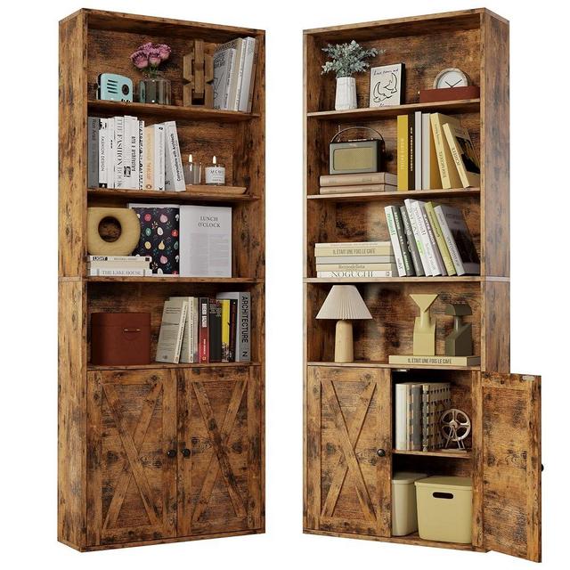 IRONCK Industrial Bookshelves and Bookcases with Doors Set of 2 Floor Standing 6 Shelf Display Storage Shelves 70 in Tall Bookcase for Home Office, Living Room