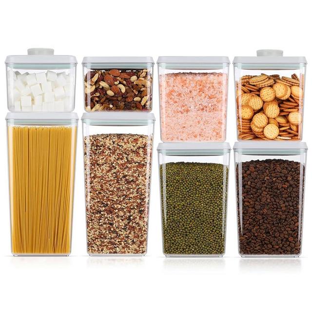 Melovom 8 Pcs Pop Container Set, Airtight Food Storage Containers with Lids for Kitchen Pantry Organization and Storage, 3.4Qt, 2.8Qt, 2.1Qt, 1.2Qt