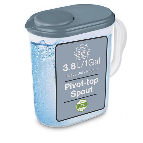 1 Gallon Water Pitcher with Lid & Pivot Top Spout -Slim Design Fits Fridge Door- Tea Pitcher 1 Gallon Plastic Pitcher with Lid 1 Gallon Pitcher with Lid Water Pitchers with Lids Plastic Water Pitcher