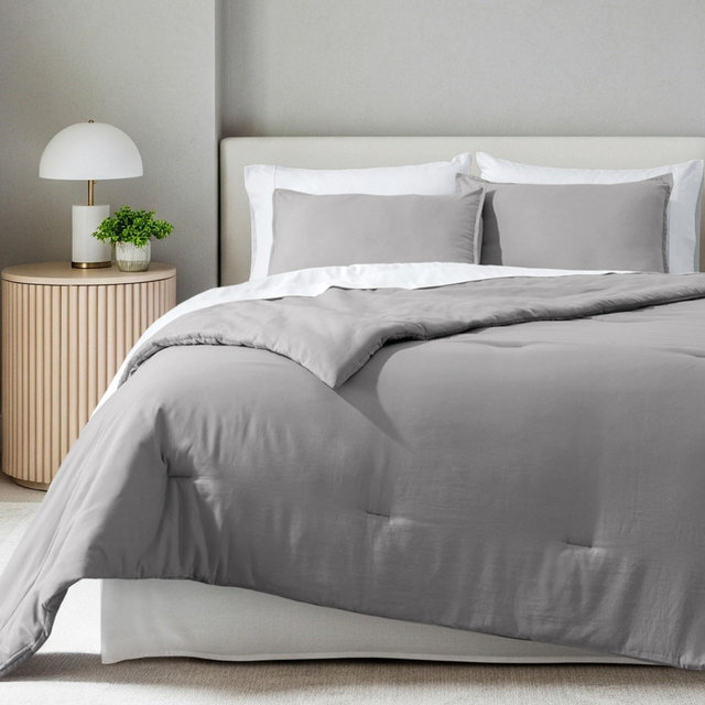 Bare Home 3-Piece Comforter Set in Light Grey, Queen