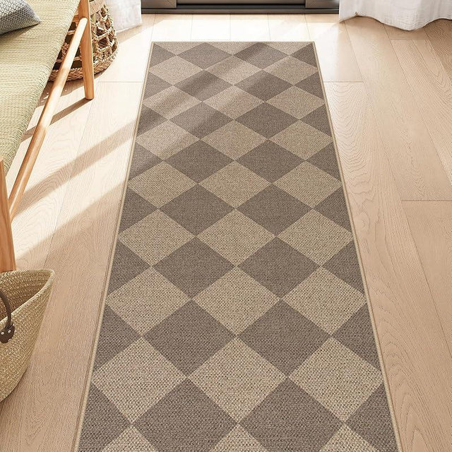 Lahome Checkered Easy Jute Runner Rug, 2x6 Kitchen Mats for Floor Non Slip Washable Entryway Runner, Checkerboard Nature Indoor Outdoor Carpet for Hallway 6ft Entry