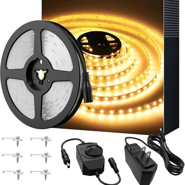 Warm LED Strip Lights,Onforu16.4ft Dimmable Strip Lighting,3000K 5m 12v Tape Light, 2835 LEDs Flexible Warm White Rope Light for Home,Kitchen,Under Cabinet,Bedroom, Christmas Decor, Non-Waterproof