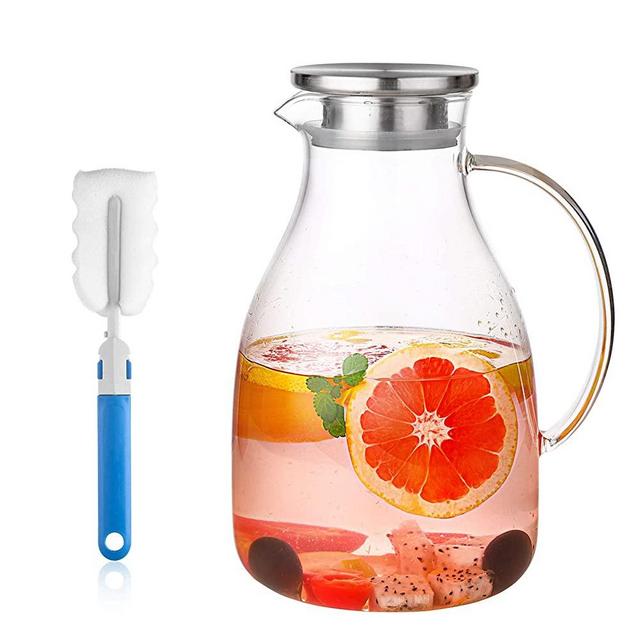 85 Ounces Glass Pitcher with Filter Lid/Water Carafe for Homemade Juice & Iced Tea,Stovetop Safe Beverage Jug