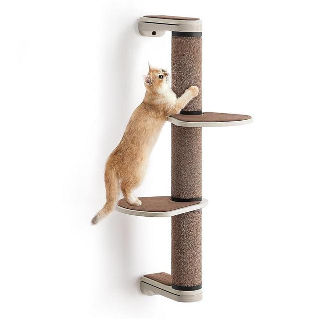 Feandrea Clickat Collection - No.006 Cat Scratching Post, 39.7-Inch Tall Thick Wall-Mounted Cat Scratcher with 2 Perch 4.1-Inch Dia, Extremely Quick Assembly, Unlimited Expandability, Replaceable Part