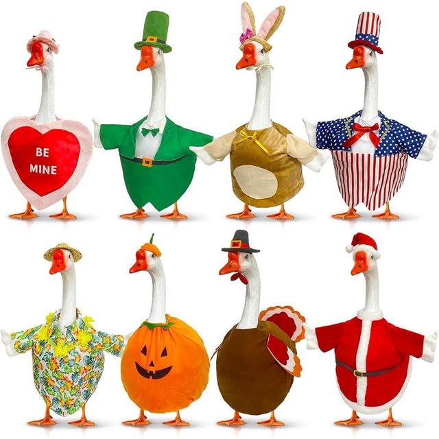 Bailiyake 8 Set Holiday Porch Goose Outfits Summer 4th of July Fall Halloween Christmas Valentine's Day St. Patrick Easter All Seasons Theme Goose Costume for 23" Goose Patio Yard Decor