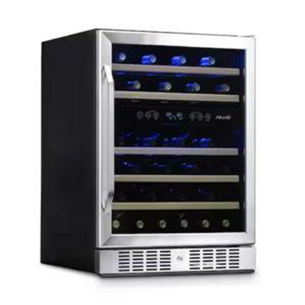 NewAir Dual Zone 24 in. 46-Bottle Built-In Wine Cooler Fridge Refrigerator with Lock and Reversible Door in Stainless Steel AWR-460DB