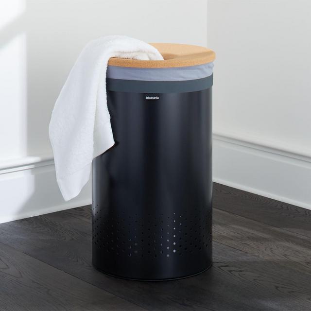 Brabantia 60-Liter Black Laundry Bin with Cork Lid