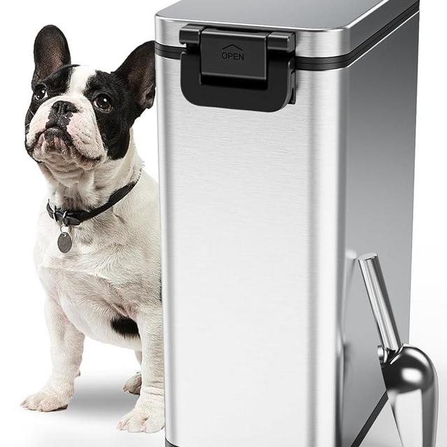 Courpal® Stainless Steel Dog Food Storage Container - 20 LB / 15 LB Dry Pet Food Container with Lids Airtight for Cat Dog Bird - 15L / 4 Gal Stackable Metal Large Sealed Animal Food Bin with Scoop
