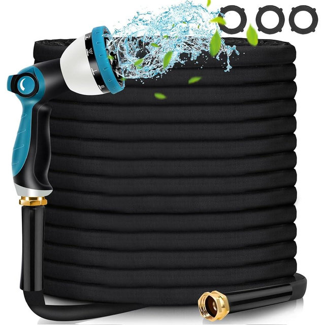 Garden Hose 100ft - Water Hose 100ft with 10 Function Hose Nozzle, Lightweight, Kink Free, Flexible Non-Expandable Fabric Garden Hose for Outdoor, Garden, Watering, Car Wash, Yard, Lawn and RV