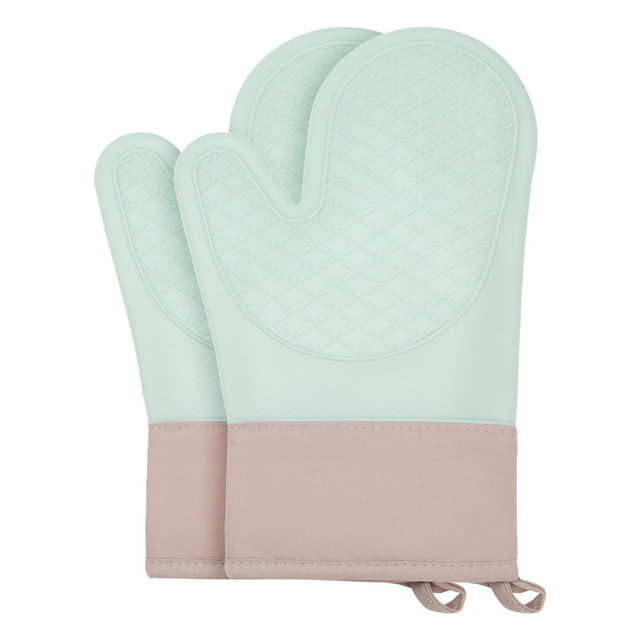 REGALWOVEN Soft Silicone Cotton Flexible Gripping Heat Resistant Oven Mitts 11.2x7.7inch 2 Pcs Green