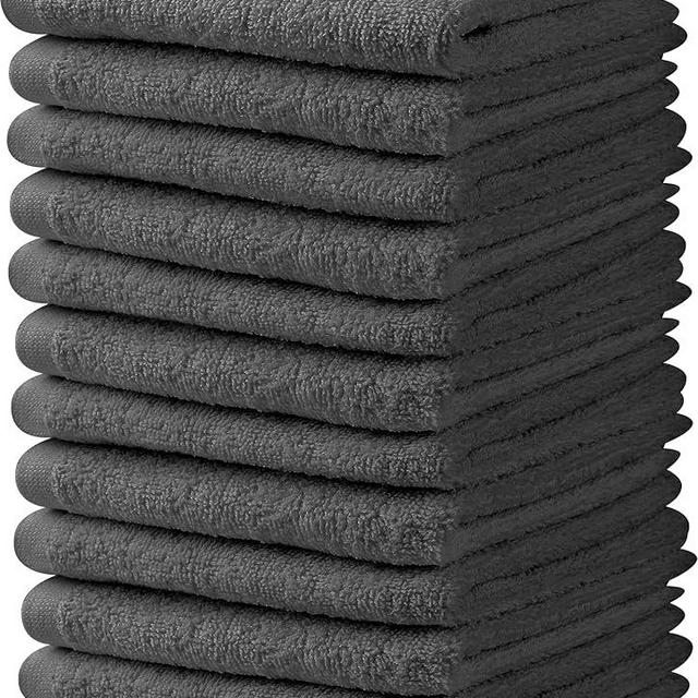 Towel and Linen Mart Grey Salon Towels, Pack of 12 (Not Bleach Proof, 16 x 27 Inches) Highly Absorbent Towels for Hand, Salon, Gym, Beauty, Spa, and Home Hair Care (Grey) 12 Pack