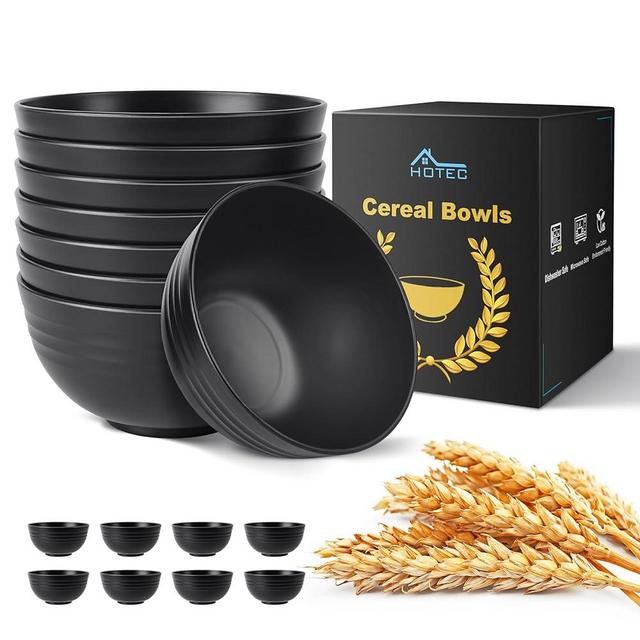 HOTEC Unbreakable Wheat Straw Cereal Bowls - Microwave & Dishwasher Safe Soup and Salad Bowls, Set of 8, 26oz, BPA Free, Black