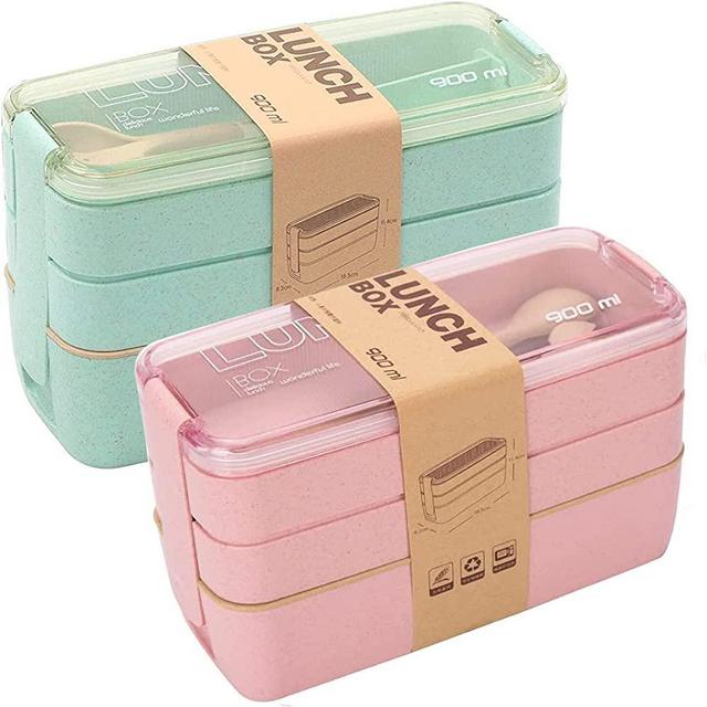 3 Pack Stackable Bento Box Japanese Lunch Box Kit 900ml Portable