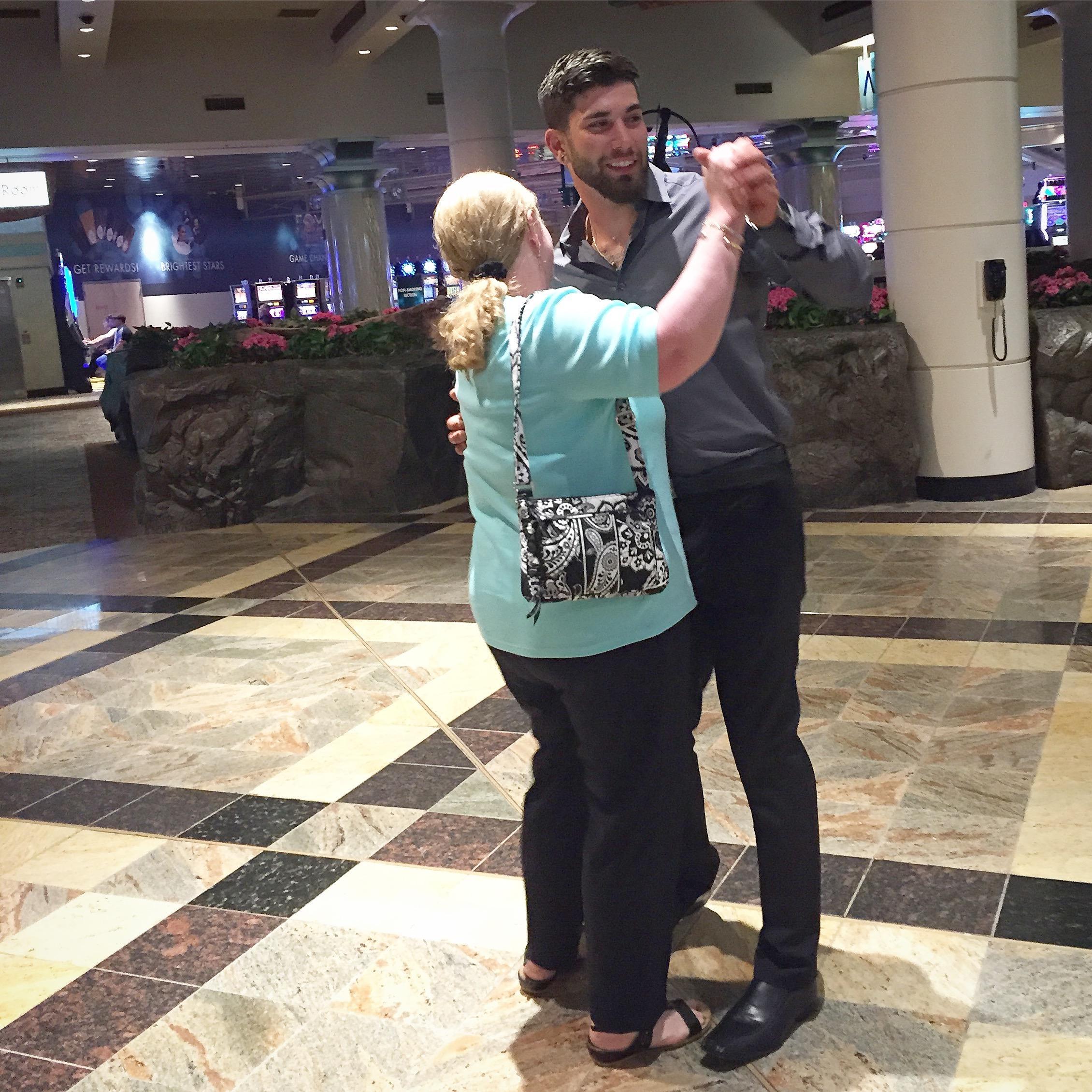 Mama Dalton & Brian dancing in the middle of the Foxwoods Casino for Kyle's bday
