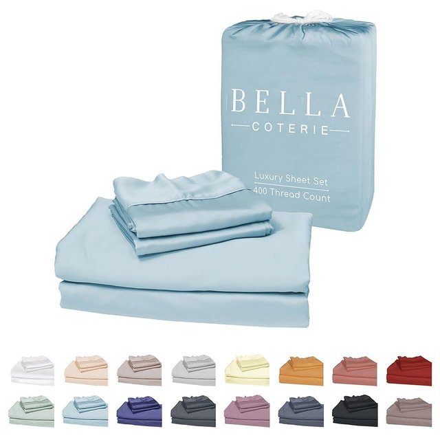 Bella Coterie Luxury Bamboo Viscose Cal King Size Sheet Set | 100% Organically Grown | Ultra Soft | Cooling for Hot Sleepers | 18" Deep Pocket [Coastal Blue]