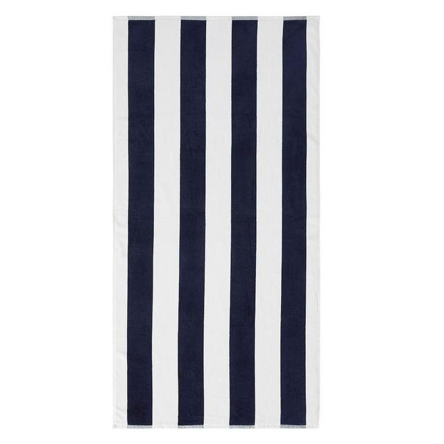 Navy/Seabreeze Reversible Awning Striped Organic Beach Towel, 32 x 64"