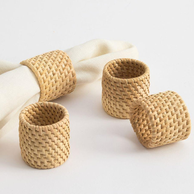 Tava Handwoven Rattan Round Napkin Rings, Set of 4 - Natural
