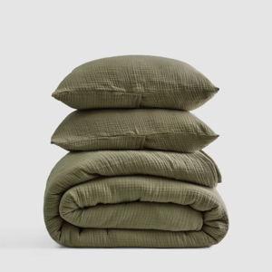 Organic Airy Gauze Quilt Set | Quince in Olive