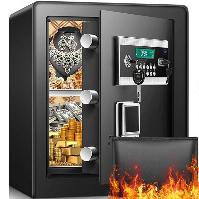 2.2 Cub Safe Box Fireproof Waterproof, Fireproof Safe Box for Home, Security Home Safe with Fireproof Document Bag, Digital Keypad Key, LCD Display, Inner Cabinet Box, Safe Box for Money Document