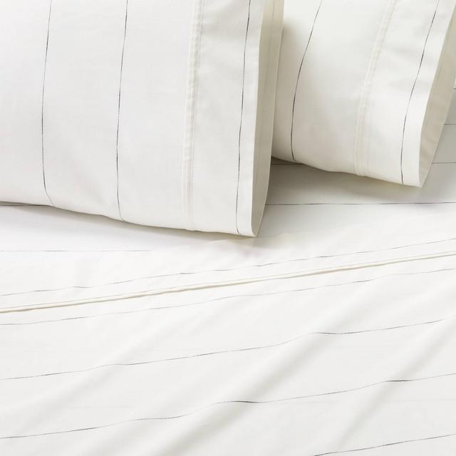 4pc King Cotton Percale Thin Stripe Sheet Set Sour Cream/Railroad Gray - Hearth & Hand™ with Magnolia