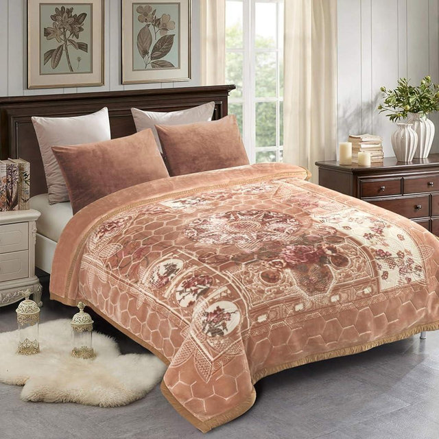JML Korean Style Fleece Blanket King Size, 87x94 Inches,10.5 Pounds, Heavy Velvet Fleece Winter Blanket, Plush Soft, Thick, Warm for Fall - 2 Ply A&B Printed with Embossing Pattern, Khaki Floral