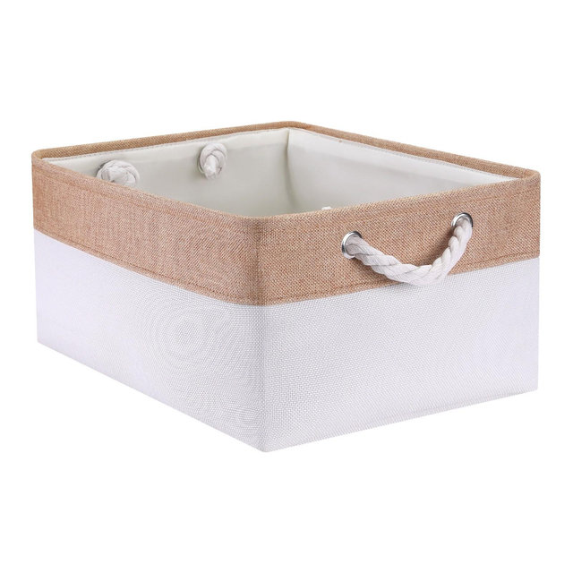 Unique Bargains Fabric Collapsible Storage Organizer Basket with Handles Beige/Brown 16*12.5*8in