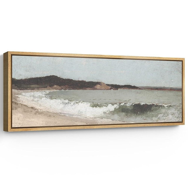 SIGNFORD Large Framed Canvas Print Wall Art Coastal Serenity Beachscape Ocean Illustrations Modern Art Calm Warm for Living Room, Bedroom, Office - 60"x20"