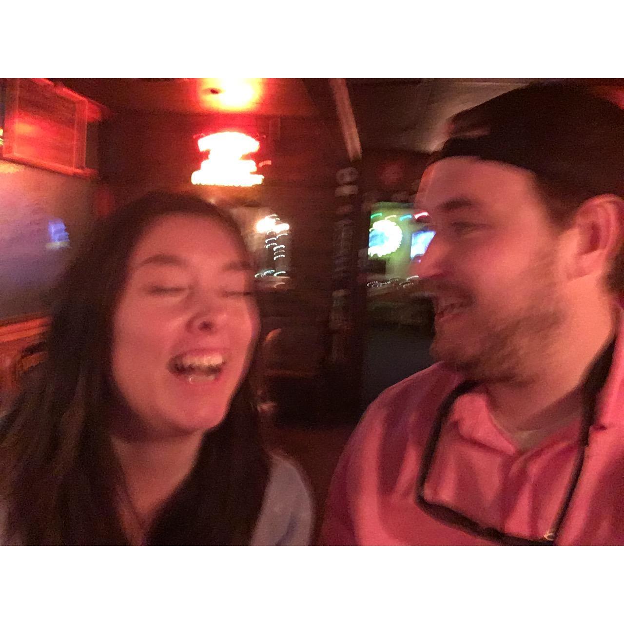 He makes her laugh.