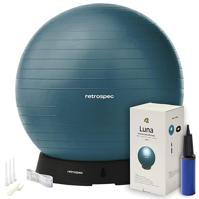 Retrospec Luna Exercise Ball, Base & Pump/Ball & Pump with Anti-Burst Material
