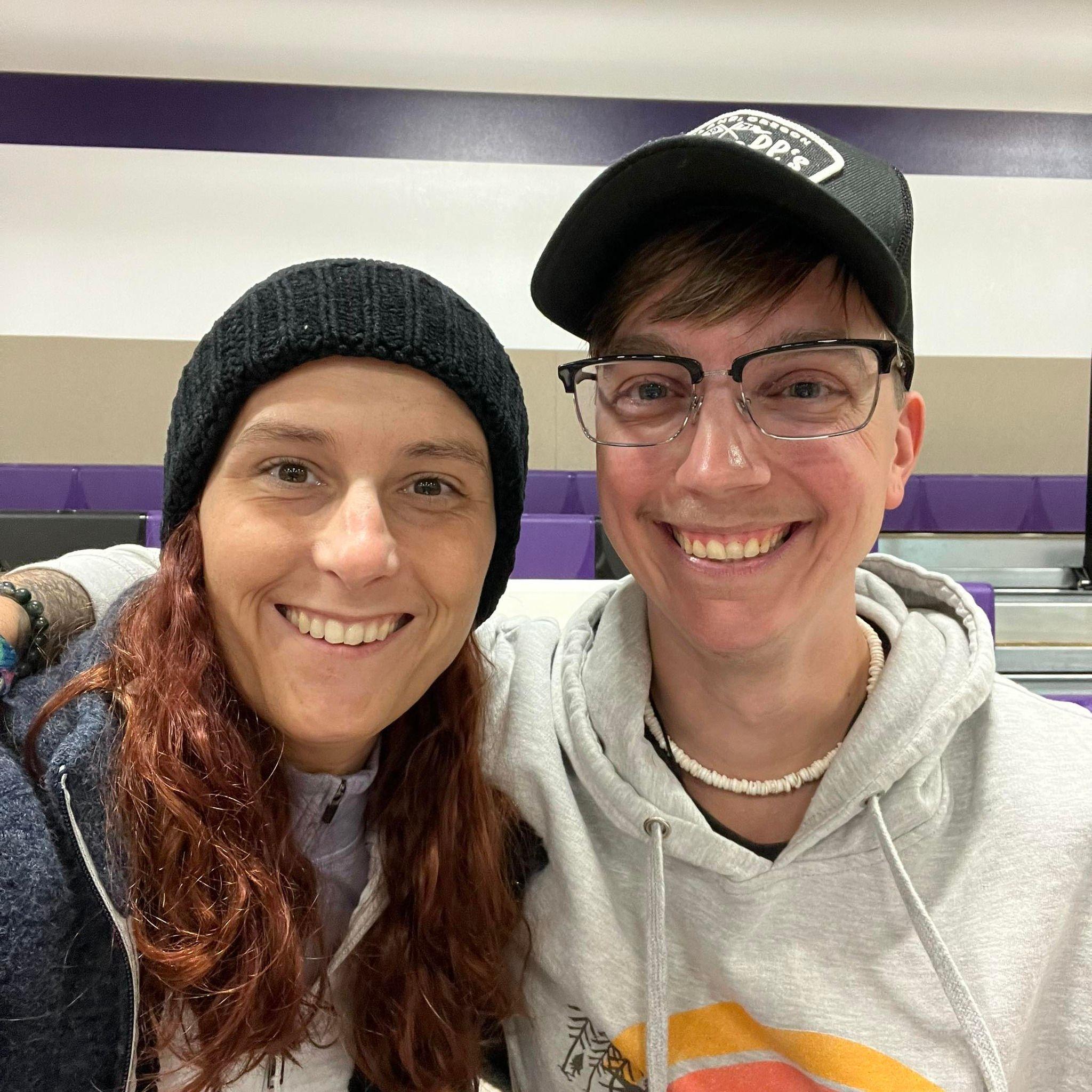 Hanging out together watching my son's wrestling match! 
Go Rams!