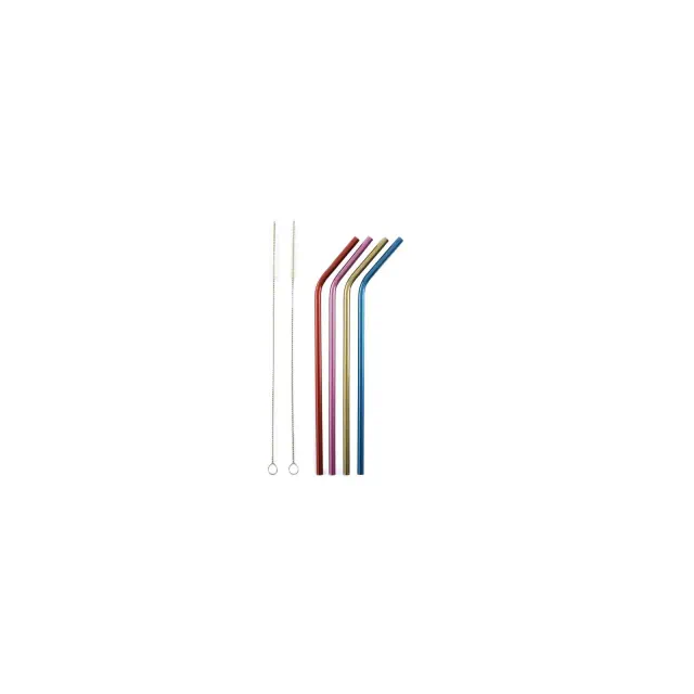 Norpro Stainless Steel Metallic Drinking Straws with Cleaning Brushes, Assorted Colors