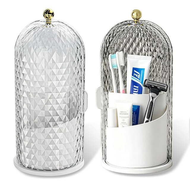 yeloumiss Dustproof Toothbrush Holder With Cover For Bathroom Countertop - Dustproof Storage For Makeup Brushes Toothbrush Toothpaste - 360 Rotating Toothbrush Holder Organizer With Lid