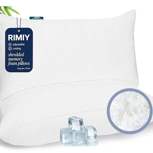RIMIY Adjustable Firm Pillow for Side Sleepers, King Size Memory Foam Cooling Pillows Set of 2 with Washable Bamboo Rayon Cover for Back, Stomach & Hot Sleepers, CertiPUR-US Certified Foam