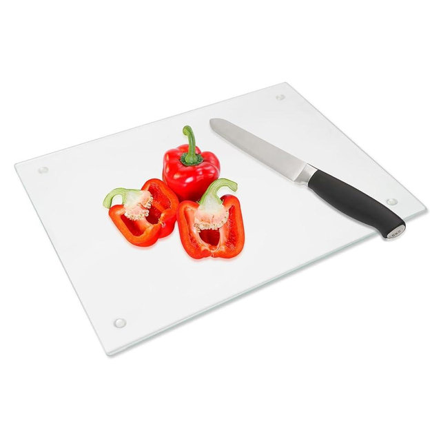DHARANA Glass Cutting Board,Tempered Glass Cutting Board for Kitchen Counter,Clear Glass,Scratch Resistant,Heat Resistant, with Non-Slip Feet, 10x14"