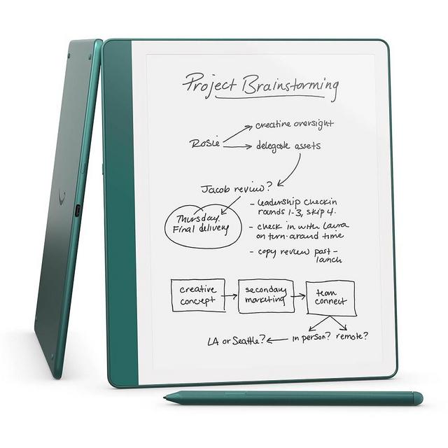 New Amazon Kindle Scribe (64GB) - Redesigned display with uniform borders. Now write directly on books and documents. With built-in notebook summarization. Includes Premium Pen - Metallic Jade