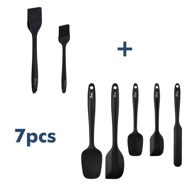 HOTEC Heat Resistant Silicone Basting Brush 2pcs with Silicone Spatula Set 5pcs Black