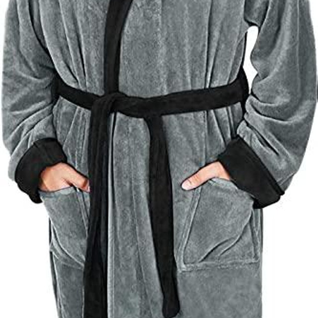 NY Threads Luxurious Mens Shawl Collar Fleece Bathrobe Spa Robe