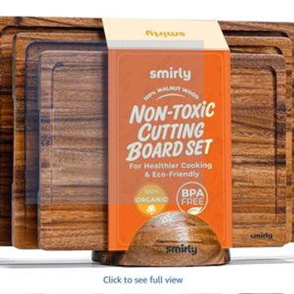 SMIRLY Walnut Wood Cutting Boards for Kitchen, Set of 3 with Holder Large - Small, Walnut Wooden Cutting Board Set with Deep Juice Grooves, Non Toxic Serving Tray, Perfect Mother's Day Gifts