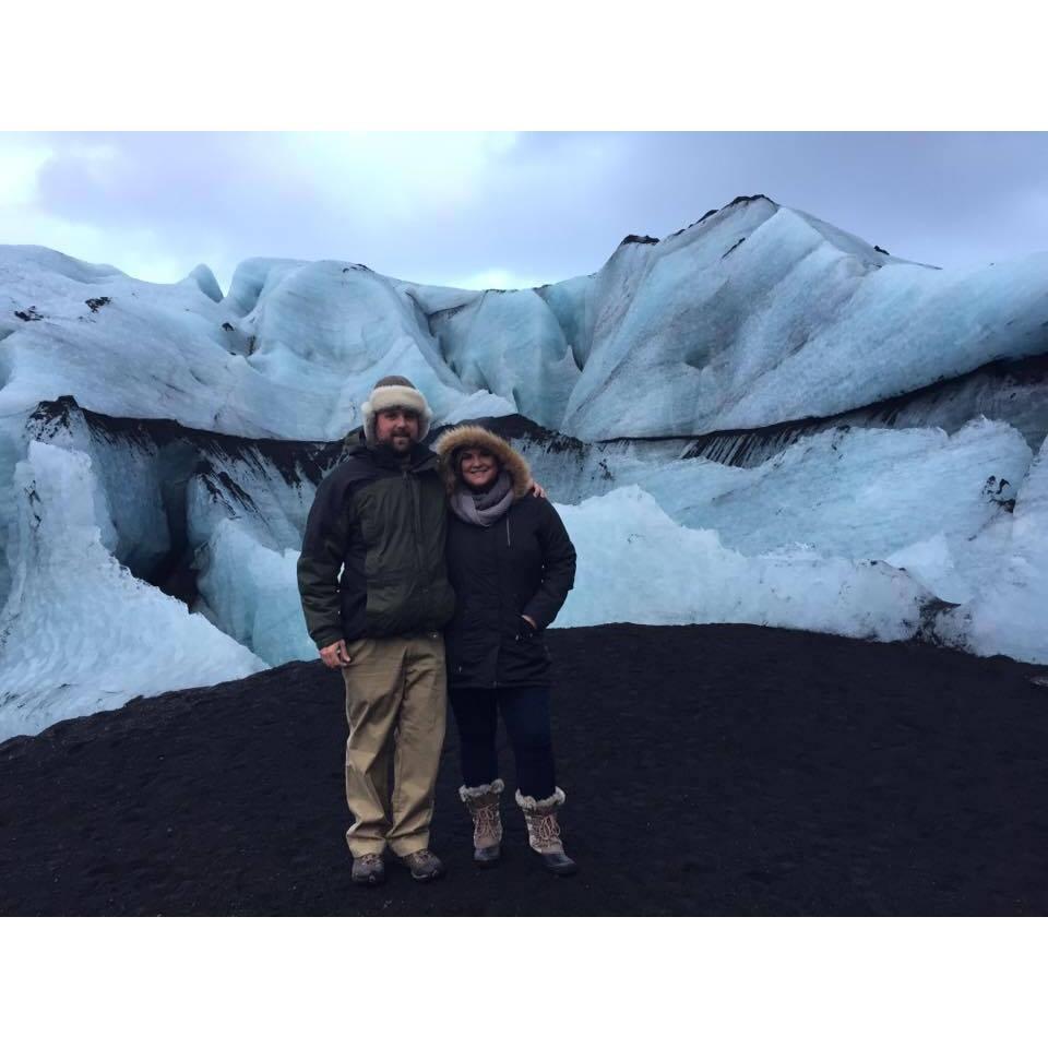 We are standing on a volcano and a glacier at the same time in Iceland!