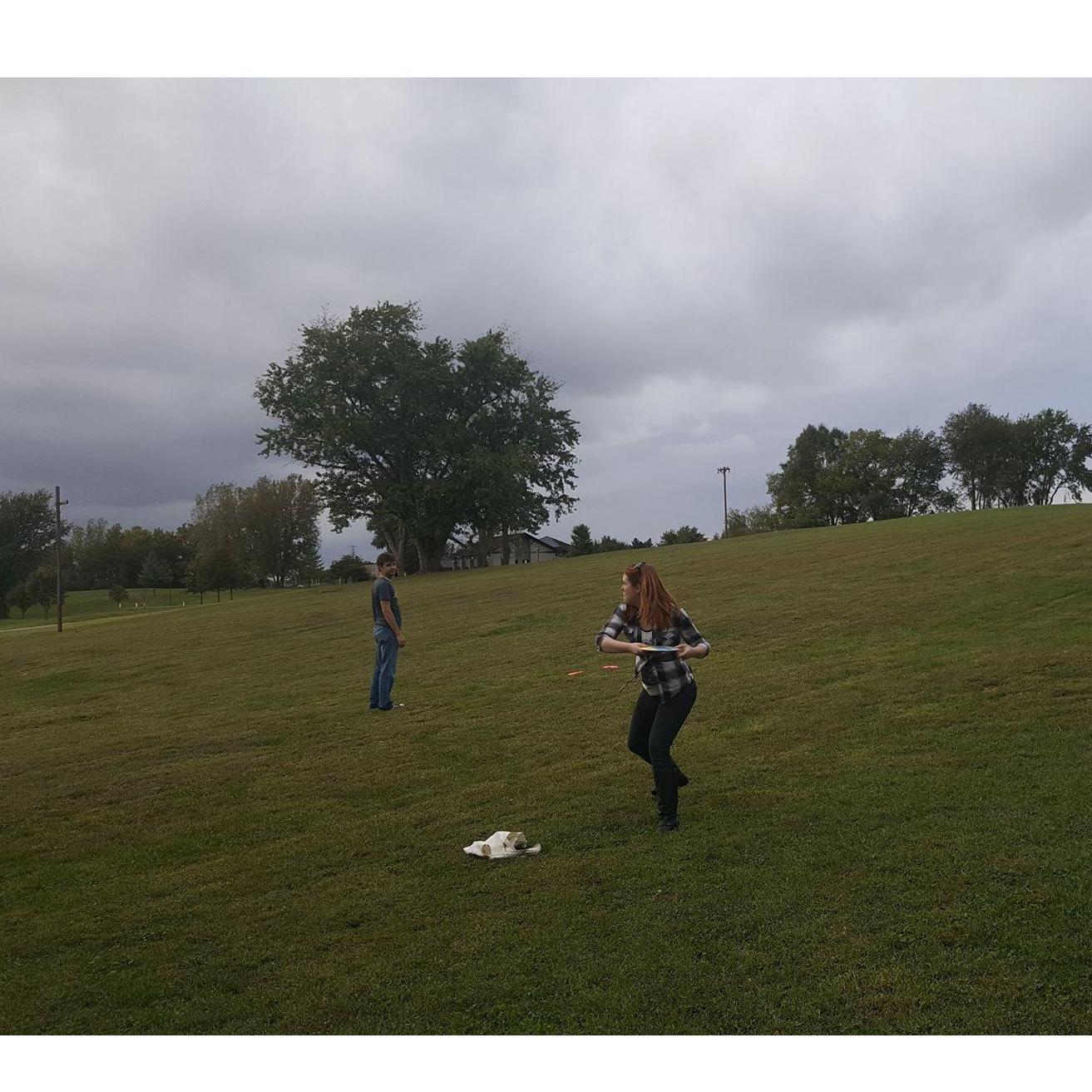 One of our first disc golf outings together