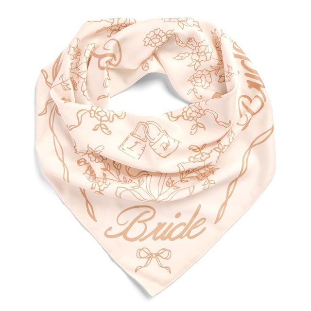 xo, Fetti Tan Bride Head Scarf, 27x27 in | Bachelorette Beige Bandana, Bridal Headwear, Bach Party Accessory, Bridesmaid Gift, White Wedding Handkerchief, Neutral Silk Hat