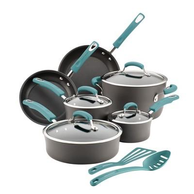 Rachael Ray 12pc Hard Anodized Cookware Set with Agave Blue Handle