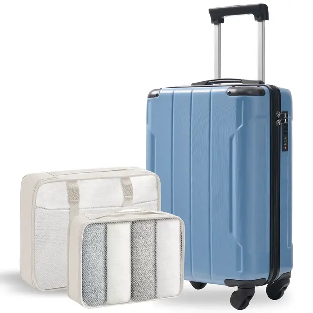 20" Hardshell Carry-On Luggage with 2 Packing Cubes & Spinner Wheels & TSA Lock, Lightweight ABS Suitcase, Blue-gray - ModernLuxe