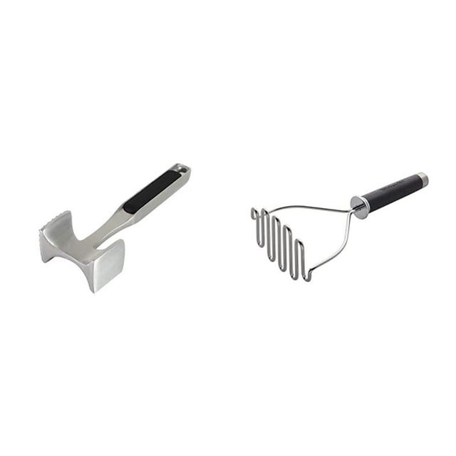 KitchenAid Gourmet Meat Tenderizer, One Size, Black & Gourmet Stainless Steel Wire Masher, 10.24-Inch, Black