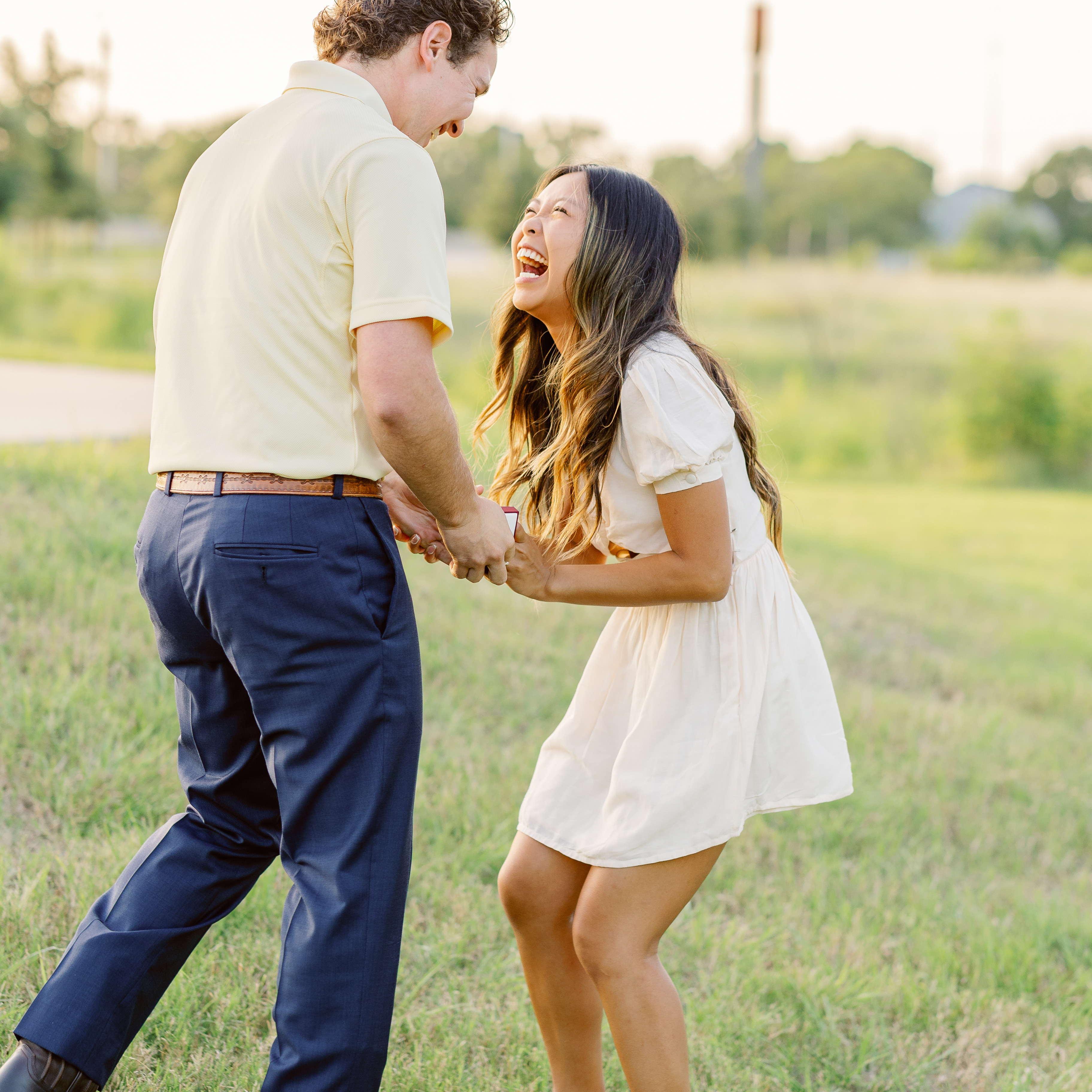 Laughing because Coleman didn't even say the word "will you marry me"