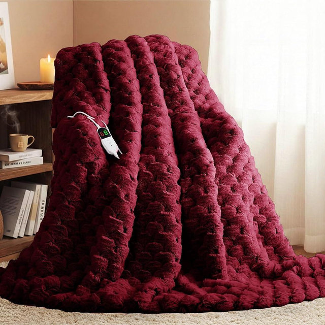 Homemate Heated Blanket Electric Throw - 50"x60" Heating Blanket Throw 4 Hours Auto-Off 10 Heat Levels Over-Heat Protection Luxury 800 GSM Faux Fur 200 GSM Sherpa ETL Certification